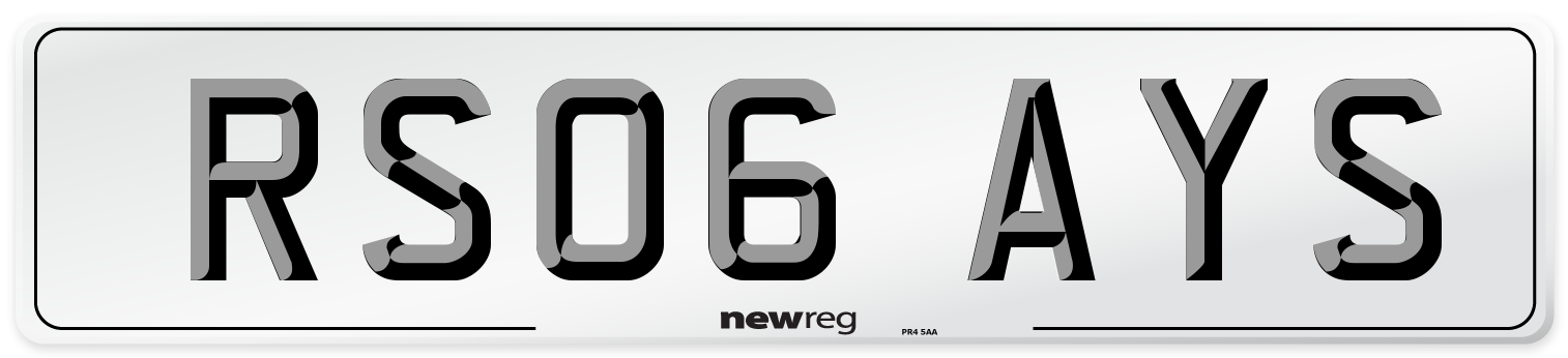 RS06 AYS Number Plate from New Reg